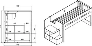 Flair Grey Charlie Mid Sleeper Staircase Cabin Bed