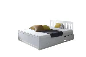 Mission Style Solid Wood Storage Bed Frame - White 4ft Small Double