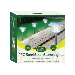 4PK S/S Solar LED Oblique Cap Stake Light