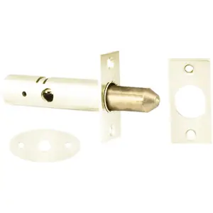 White Internal Door Security Bolt - 61mm Length - 32mm Fixing Centres