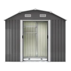 Large Grey Galvanized Steel Acrylic Storage Shed Slope Roof Double Door