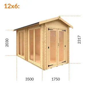 12ft x 6ft (3500mm x 1750mm) Horsforth " The Lincoln" 19mm Log Cabin with 4 Full Pane Windows