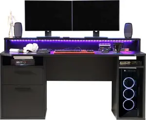 Flair Power Z Black Computer Gaming Desk With Colour Changing LED Lights