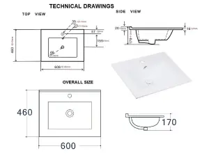 Bathroom Vanity Unit with Sink Basin 600mm Ribbed Textured White Modern Wall Hung Cabinet with Drawers Adel