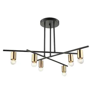 Luminosa Industrial And Retro Flush Ceiling Light Bronze, Black 6 Light , E27