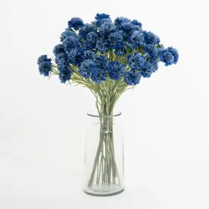 Blooming Artificial - 12-Pack of Faux Blue Cornflower Stems - Indoor Use