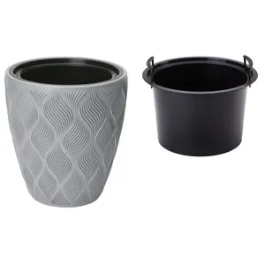 Round Tall Plant Pot Elegant Large Flower Indoor Outdoor Garden Planters Flow Platinum H 32cm x D 29cm