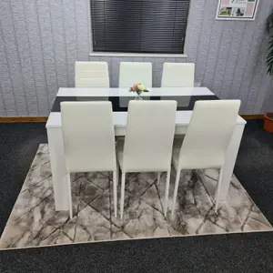 Dining set of 6 Kitchen Dining Table and 6 Chairs White and Black Wood Dining Table with 6 white metal Chairs Kosy Koala