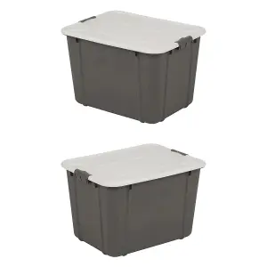 2 x 16 Litre Grey Organic Designed Strong Stackable Spacious Storage Containers With Clip Lock Lids