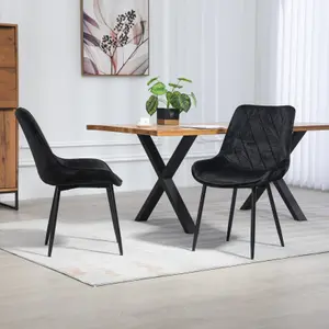 Set of 2 Bovino Velvet Fabric Dining Chairs - Black