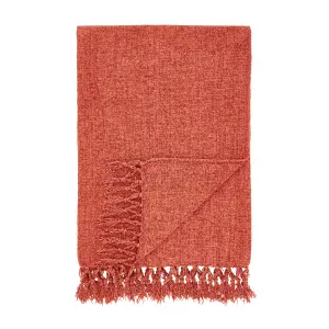 Catherine Lansfield Wilson Plain Chenille 130x170cm Blanket Throw Terracotta