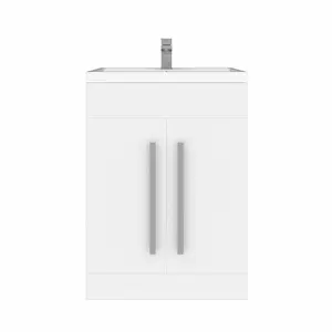 SunDaze Gloss White Bathroom Furniture 600mm Vanity Unit Sink Basin Storage Cabinet Floor Standing