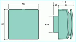 Vectaire Elix ELX1003HDTLV 4" Centrifugal Continuous Extract Fan (low Voltage) SELV & Vectaire 100mm - 150mm DMEV White Cowl