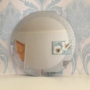 Large Round Wall Mounted Mirror Frameless Sunburst Glitter