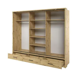 Modern Lux Wardrobe with Shelves and Mirrored Door in Oak Artisan - LED Lit Storage Solution (H2150mm W2500mm D630mm)