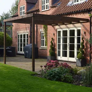 Wall Mounted Box Pergola - L420 x W420 x H270 cm - Rustic Brown