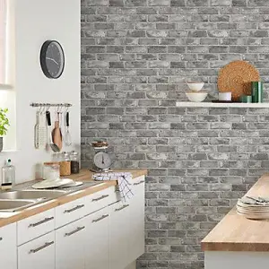 GoodHome Pernay Grey Glitter effect Brick Textured Wallpaper