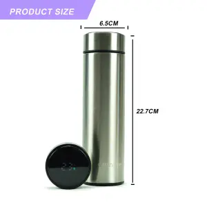 Smart 500ml Water Bottle Stainless Steel Vacuum Flask With Temperature Display Silver