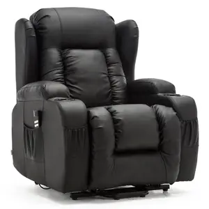 Caesar Dual Motor Electric Rise Recliner Bonded Leather Armchair Electric Lift Riser Chair (Black)