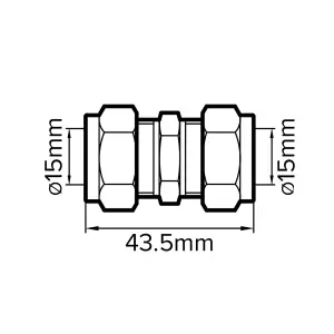 Plumbsure Silver Compression Straight Coupler (Dia)15mm, (L)44.2mm