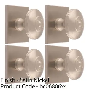 4 PACK - 32mm Round Cabinet Door Knob & 40x40mm Matching Backplate - Satin Nickel Handle