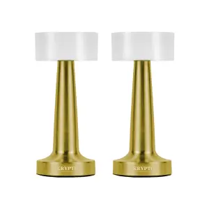 Pair of Rechargeable Table Lamp Portable with Touch Sensor 3 Stepless Dimming, Gold