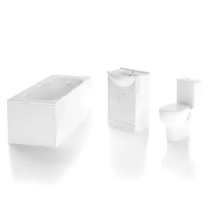 Nes Home Ambon 1700mm Bath, Rimless Close Coupled Toilet & Flat Pack Vanity Basin Unit White