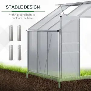 Outsunny 6 x 4ft Lean to Polycarbonate Greenhouse for Outdoor w/ Sliding Door