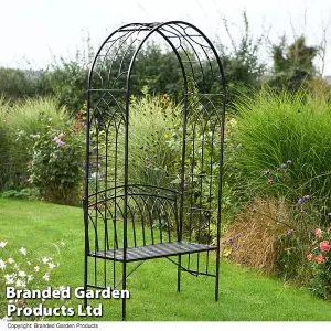 Garden Arch with Bench for Outdoors, Patio, Lawn in Wrought Iron