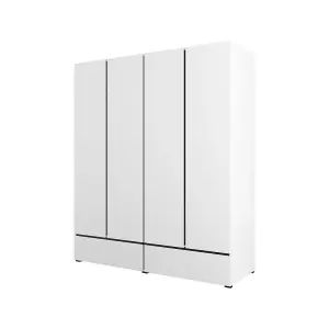 Kross 180cm Quad-Door Wardrobe in Pristine White - Spacious Elegance for Modern Bedrooms