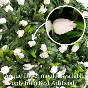 Best Artificial 38cm White Lush Tulip Hanging Basket Flower Topiary Ball - Suitable for Outdoor Use - Weather & Fade Resistant