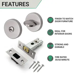 EAI Tubular Bathroom Deadbolt Kit - 76mm Case - 57mm Backset - Satin Stainless