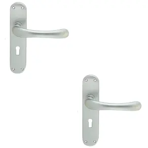 2 PACK - Rounded Smooth Latch & Lock Door Handle - Satin Chrome Lever on Backplate