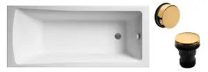 Square Single Ended Bath and Brushed Brass Waste - 1700 x 700mm