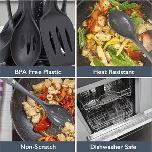 6-Piece Kitchen Utensils Set / Non-Scratch & Heat Resistant / BPA Free Plastic / Modern & Vibrant Stylish Black Marble Colour / Space Saving Kitchen Storage Black