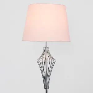 ValueLights Jaspa Polished Chrome Metal Wire Geometric Diamond Design Floor Lamp with Pink Shade