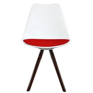 Soho White & Red Plastic Dining Chair with Pyramid Dark Wood Legs