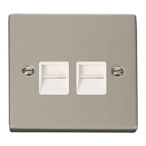 Pearl Nickel Master Telephone Twin Socket - White Trim - SE Home