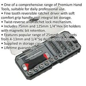 38 PACK Fine Tooth Ratchet Screwdriver Socket and Bit Set - Comfort Grip Handle