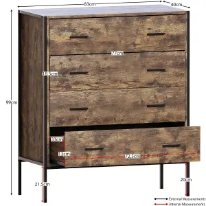 Vida Designs Brooklyn Dark Wood 4 Drawer Chest (H)990mm (W)830mm (D)400mm