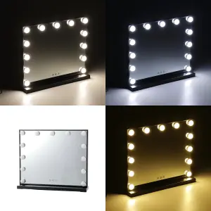 Black Hollywood Makeup Vanity Mirror with 13 LED Bulbs Dimmable 50cm (W) x 10cm (D) x 42cm (H)