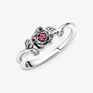 Pandora Disney Beauty And The Beast Rose Ring - Sterling Silver / Cubic Zirconia / Red - Sz. 60