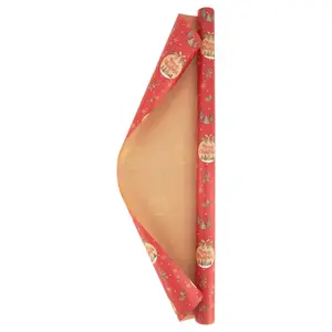 Eco-Friendly Red Bauble & Natural Stag Kraft Gift Wrap - 2m Roll Options