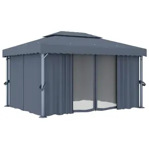 Berkfield Gazebo with Curtain&LED String Lights 4x3 m Anthracite