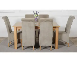 Oslo 150 x 90 cm Medium Oak Dining Table and 6 Chairs Dining Set with Montana Grey Fabric Chairs