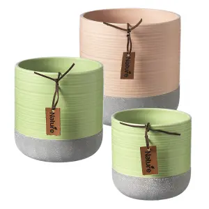 Peach Two Tone Indoor Ceramic Plant Pot with Cement Base - H10 cm