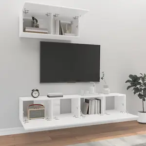 Berkfield 3 Piece TV Cabinet Set High Gloss White Engineered Wood