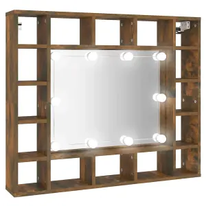 Berkfield Mirror Cabinet with LED Smoked Oak 91x15x76.5 cm