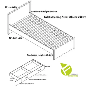 Storage Single Euro 90cm Bedframe & Under Bed Drawer Grey / Pine Finish Weston