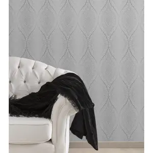 Celosi Grey Metallic effect Damask Textured Wallpaper